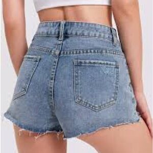 ASTONISHING denim destroyed Jean Cheeky shorts size 27 light blue beach boho